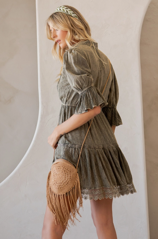 Stone-Washed Baby Doll Dress