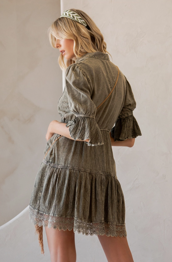 Stone-Washed Baby Doll Dress