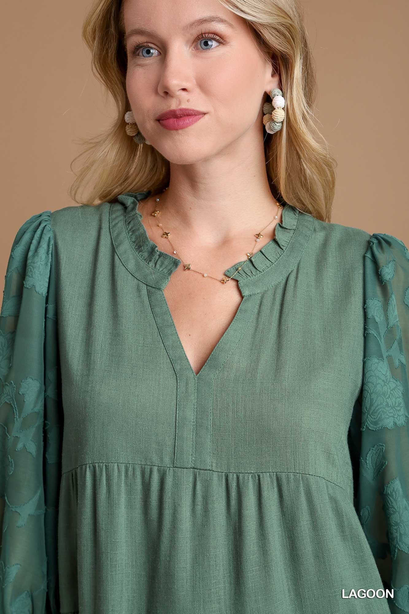 Floral Contrast Sleeve Tiered Dress