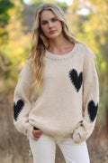 Oatmeal Heart Patch Knit Sweater
