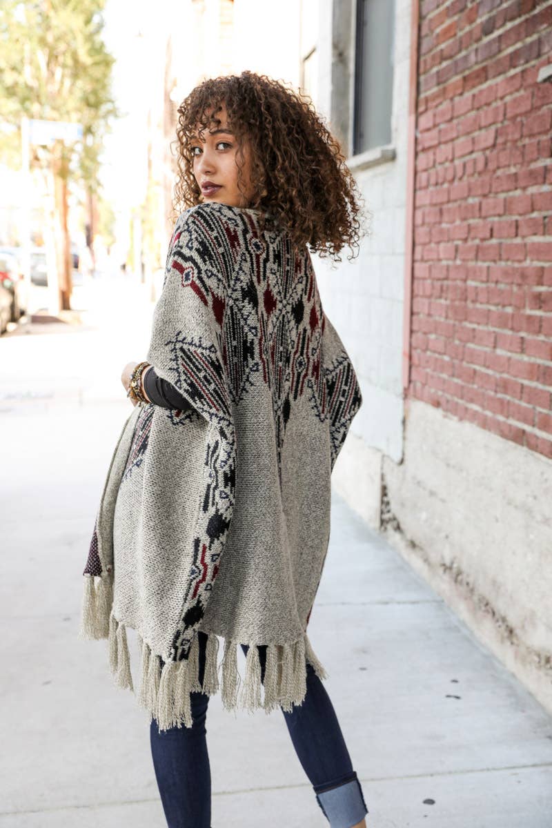 Cozy Heather Argyle Knit Ruana