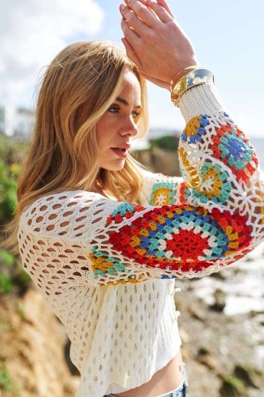 Embroidered Sleeve Cropped Cardigan