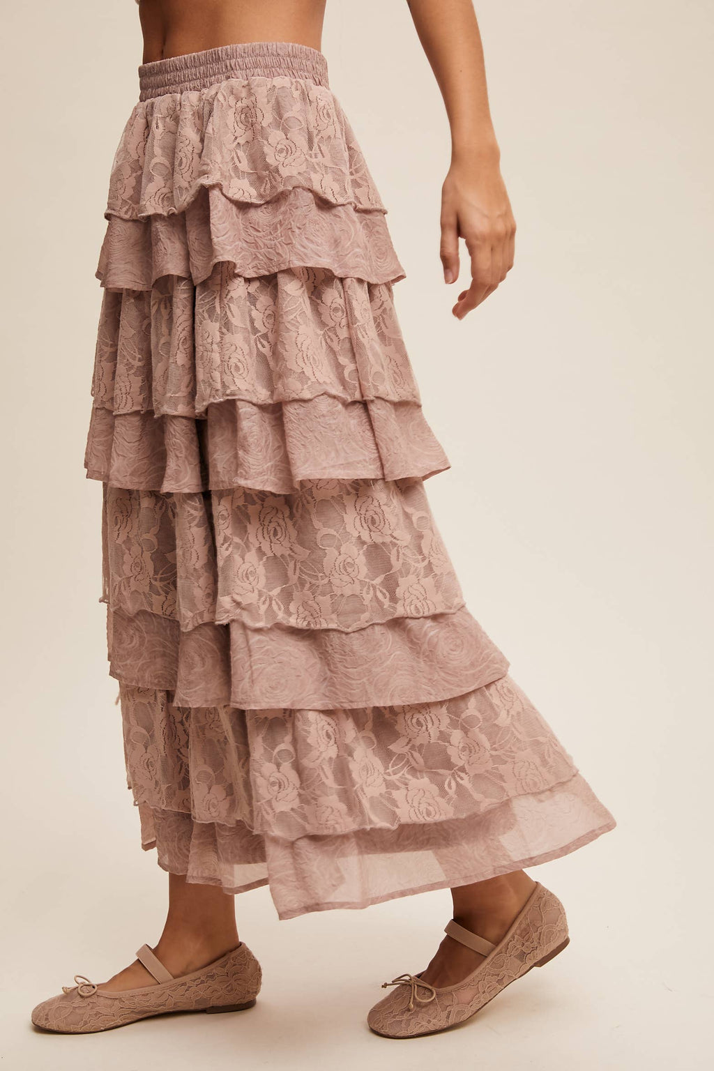 Juliet Floral Lace Tiered Maxi Skirt