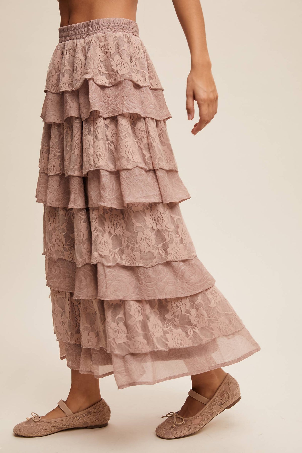 Juliet Floral Lace Tiered Maxi Skirt
