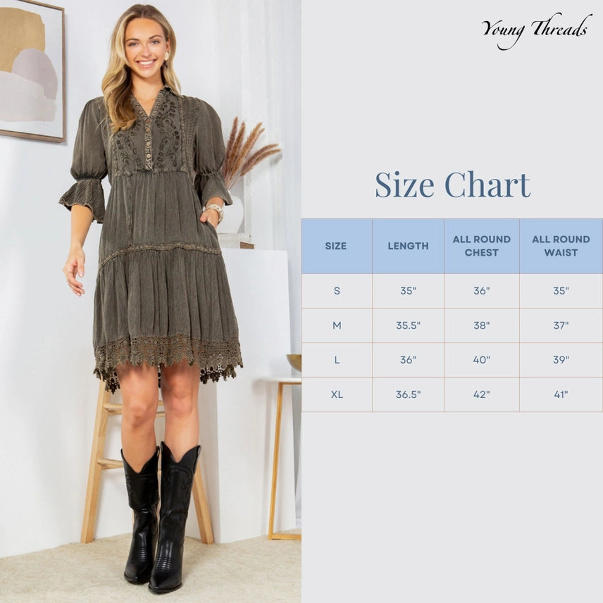 Stone-Washed Baby Doll Dress-Charcoal