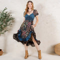 Boho Denim Patchwork Midi Dress-Floral