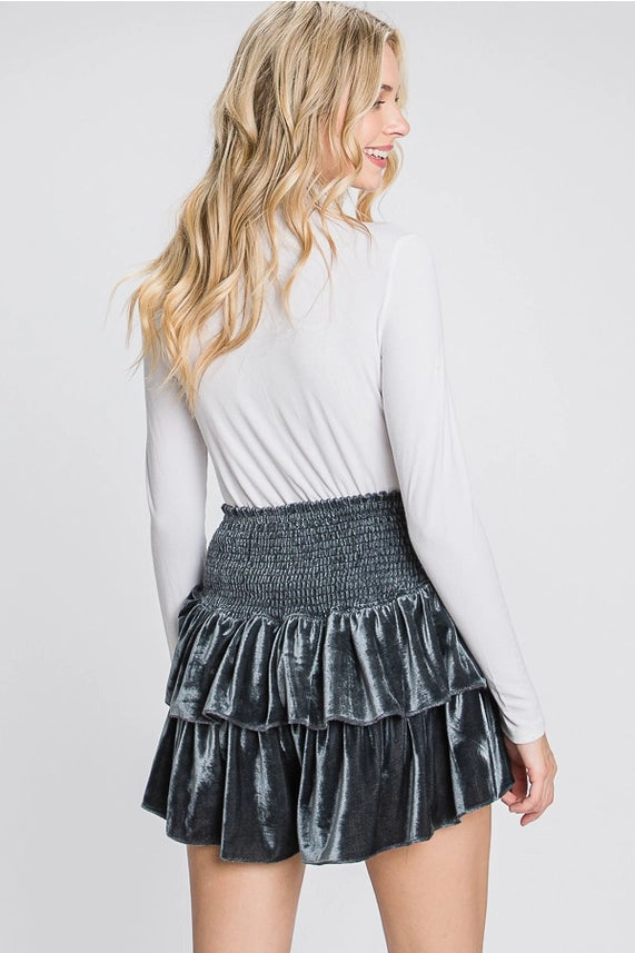 Velvet Mini Skort-Charcoal