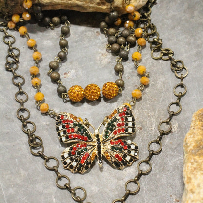 Spread Your Wings Mustard Butterfly Layered Necklace