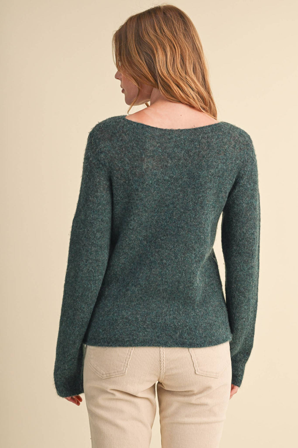 Evelyn Embroidered Boatneck Sweater – Teal Green