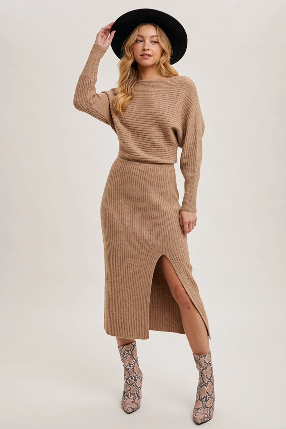 Modern Muse One-Shoulder Slit Knit Midi Dress