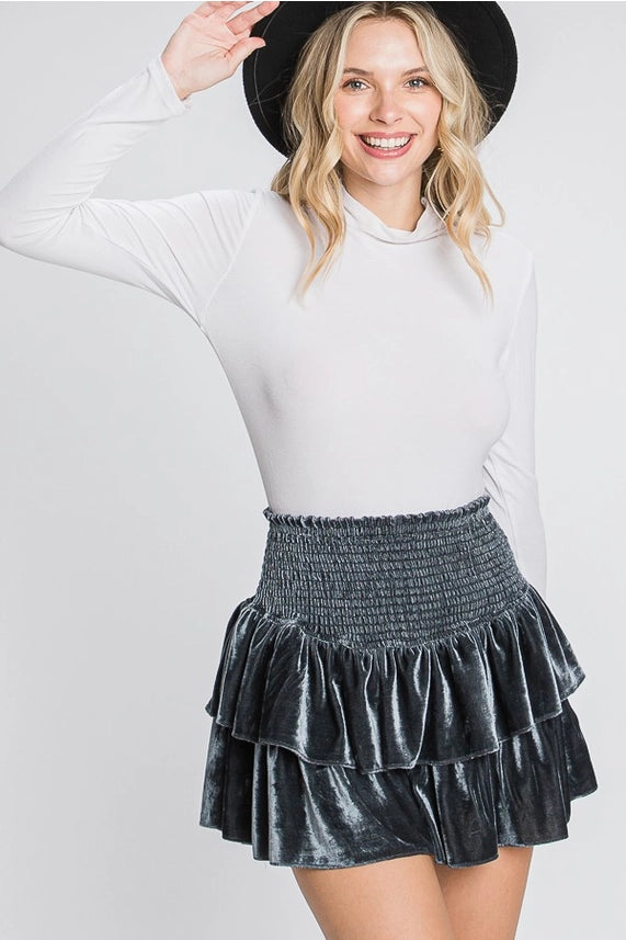 Velvet Mini Skort-Charcoal