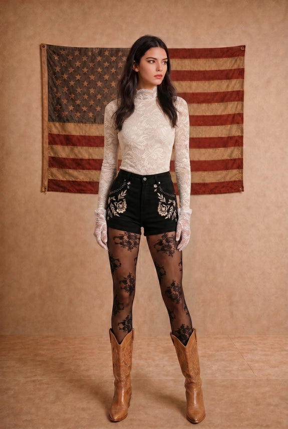 Midnight Studded Fringe Denim Shorts