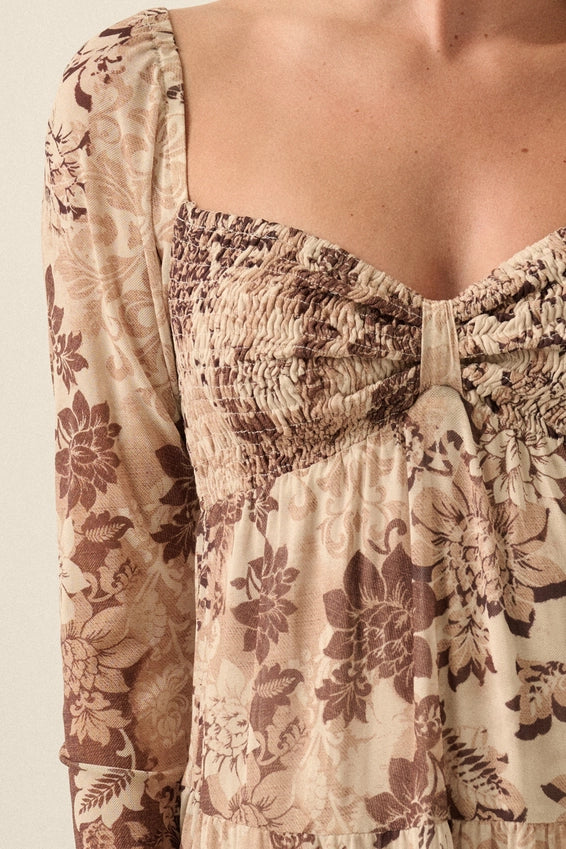 The Meadow Song Floral Mesh Tiered Romper
