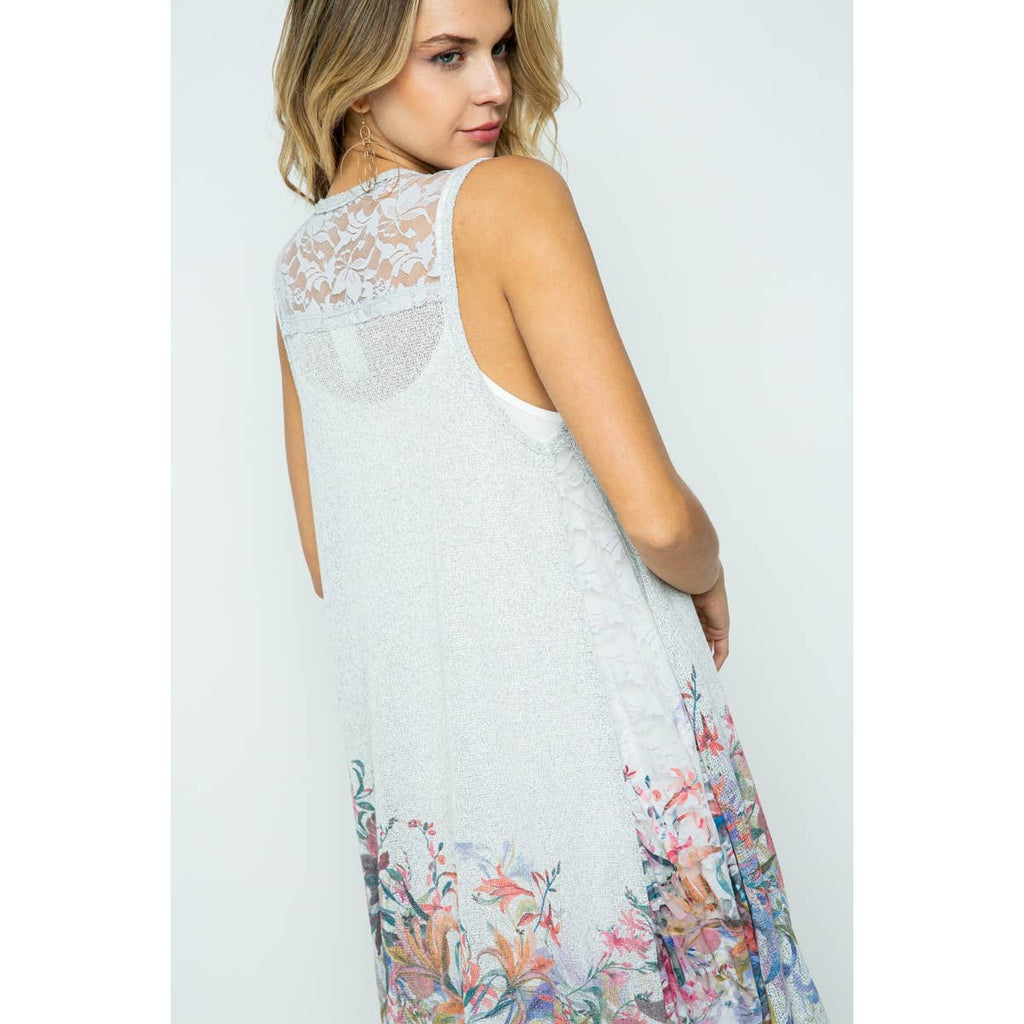 Chaleco fluido de encaje vintage y flores