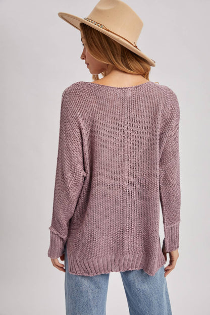 Mauve Mist Reverse Seam Loose Fit Knit Sweater
