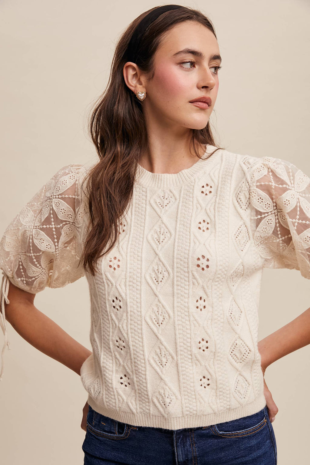 Amelie Eyelet Puff Sleeve Knit Top