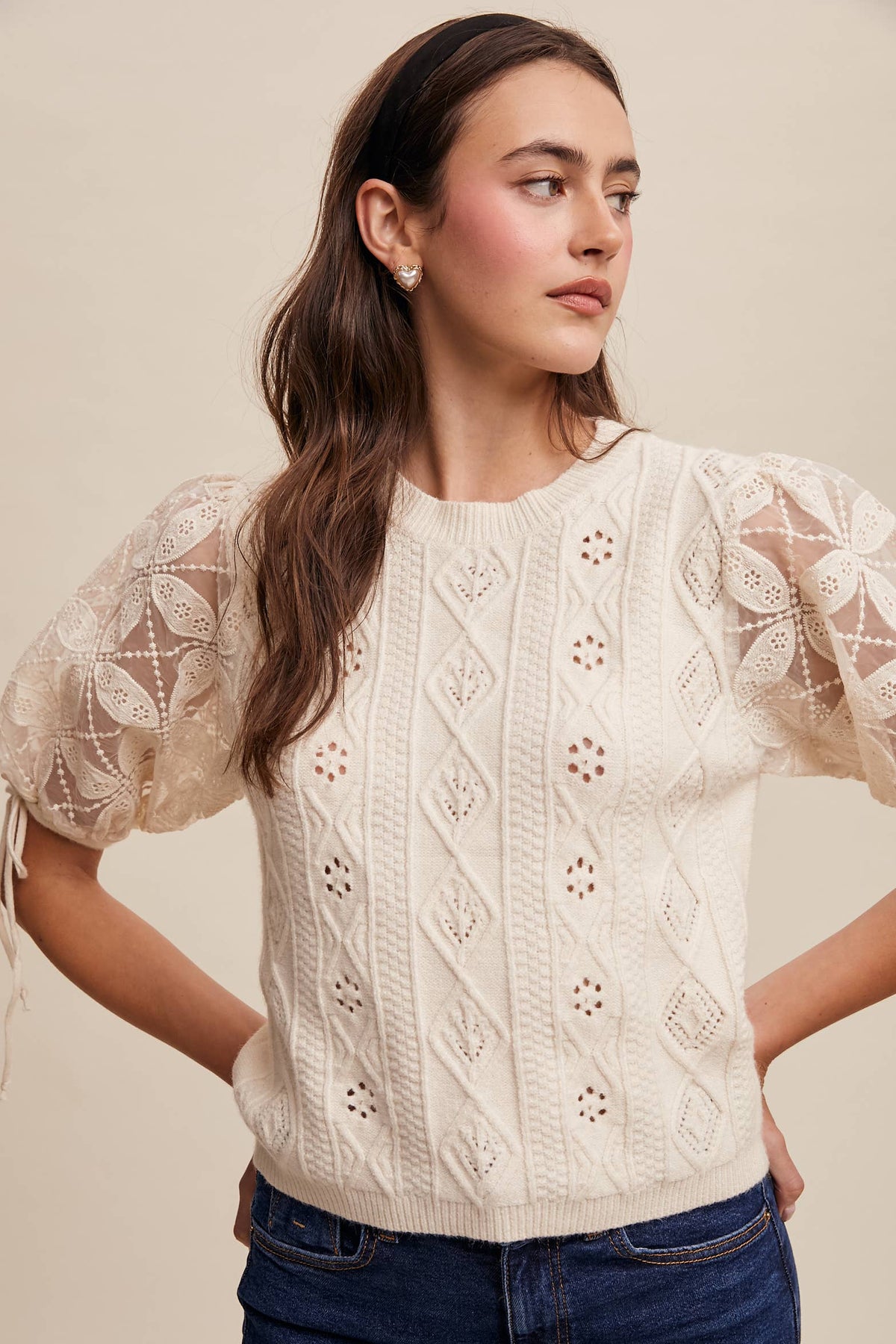 Amelie Eyelet Puff Sleeve Knit Top