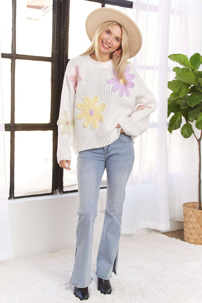 Drop Shoulder Floral Sweater