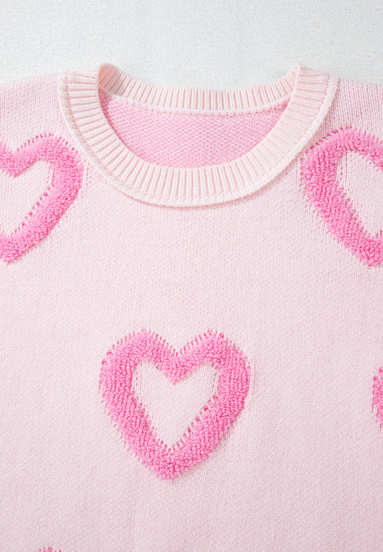 Heart Round Neck Long Sleeve Sweater