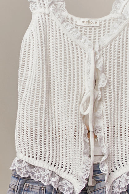 White Lace Trim Knit Vest