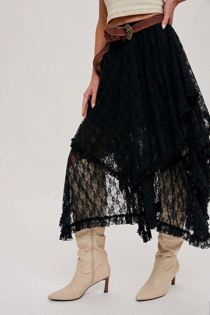 Lace Tiered Midi Skirt