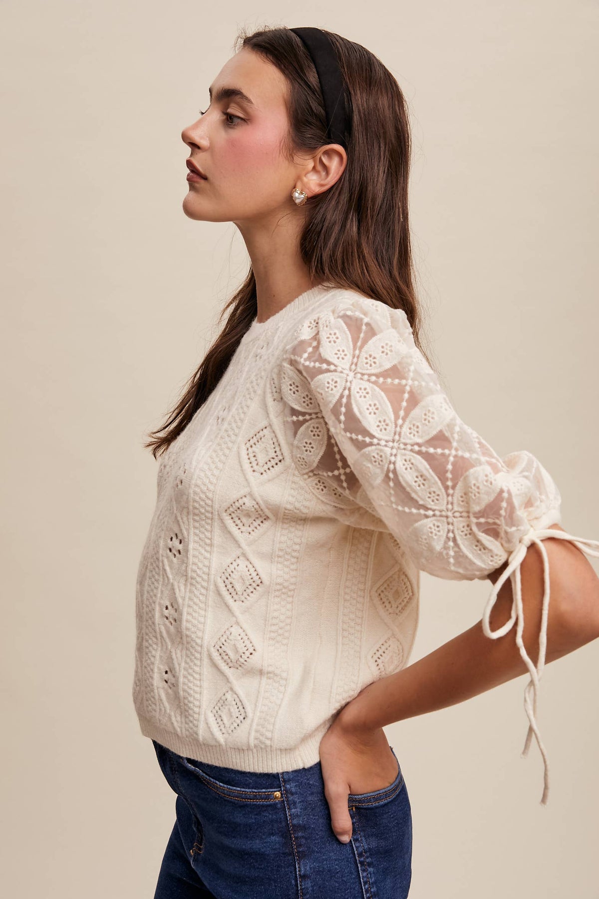 Amelie Eyelet Puff Sleeve Knit Top