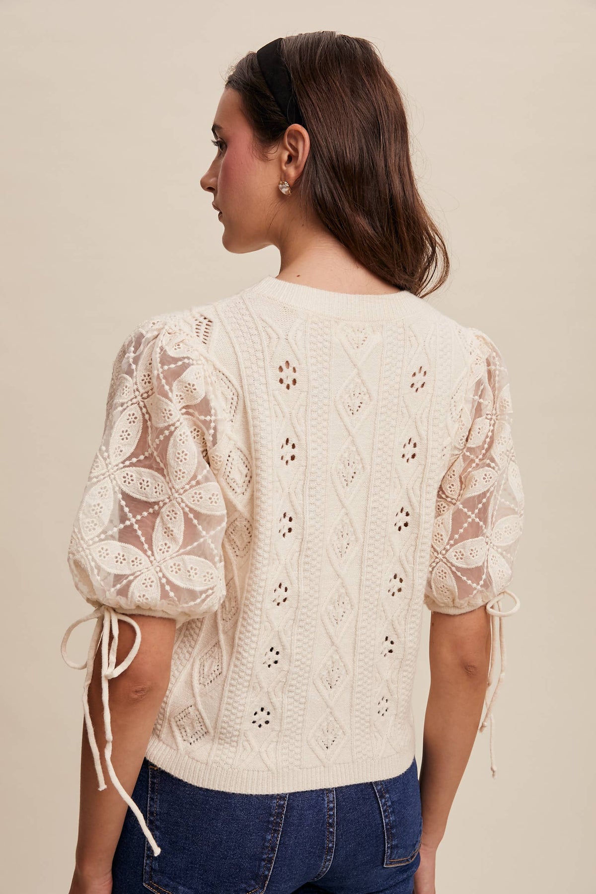 Amelie Eyelet Puff Sleeve Knit Top
