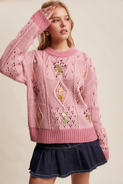 Floral Embroidered Knit Sweater
