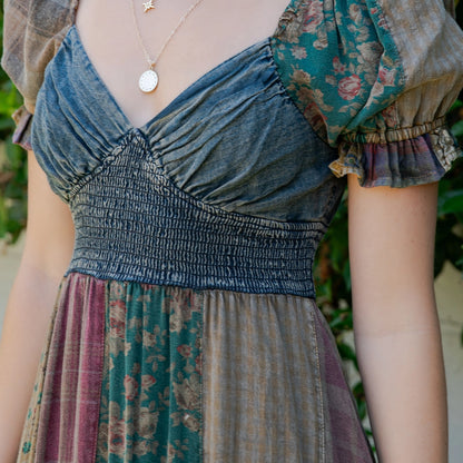 Boho Denim Patchwork Midi Dress