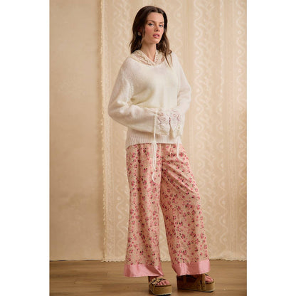 Colette Lace-Trim Hooded Knit Sweater Top