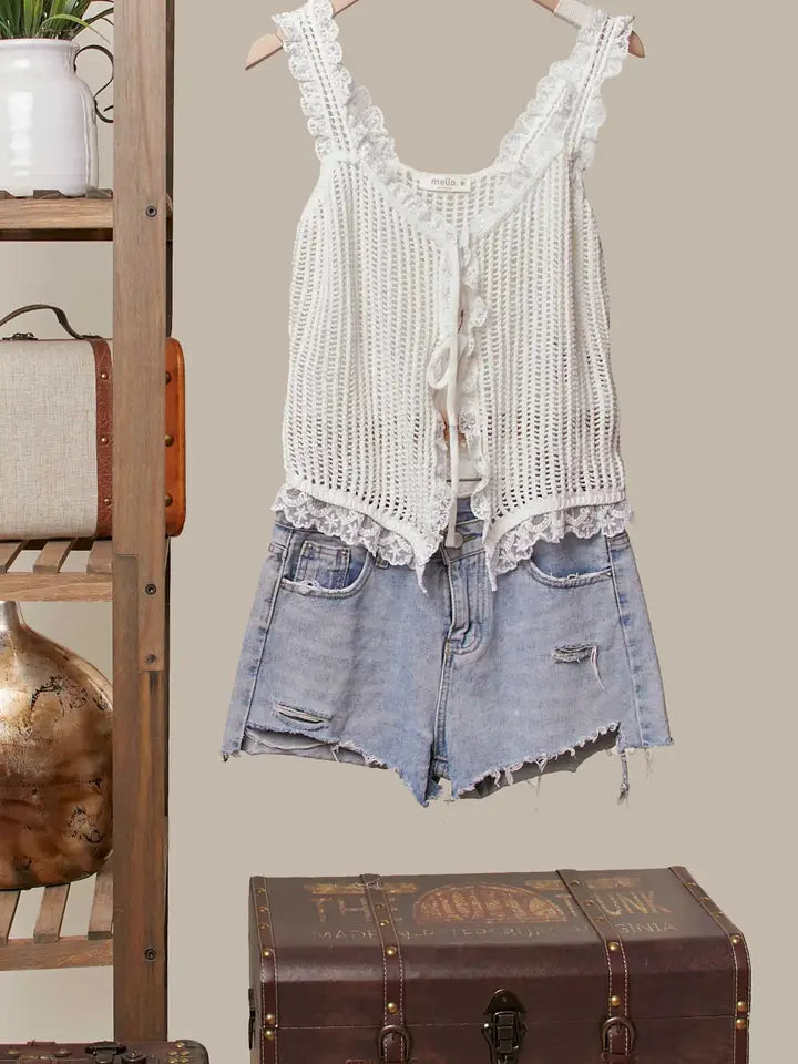 White Lace Trim Knit Vest