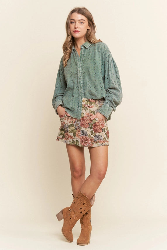 Vintage Floral Pattern Mini Skort