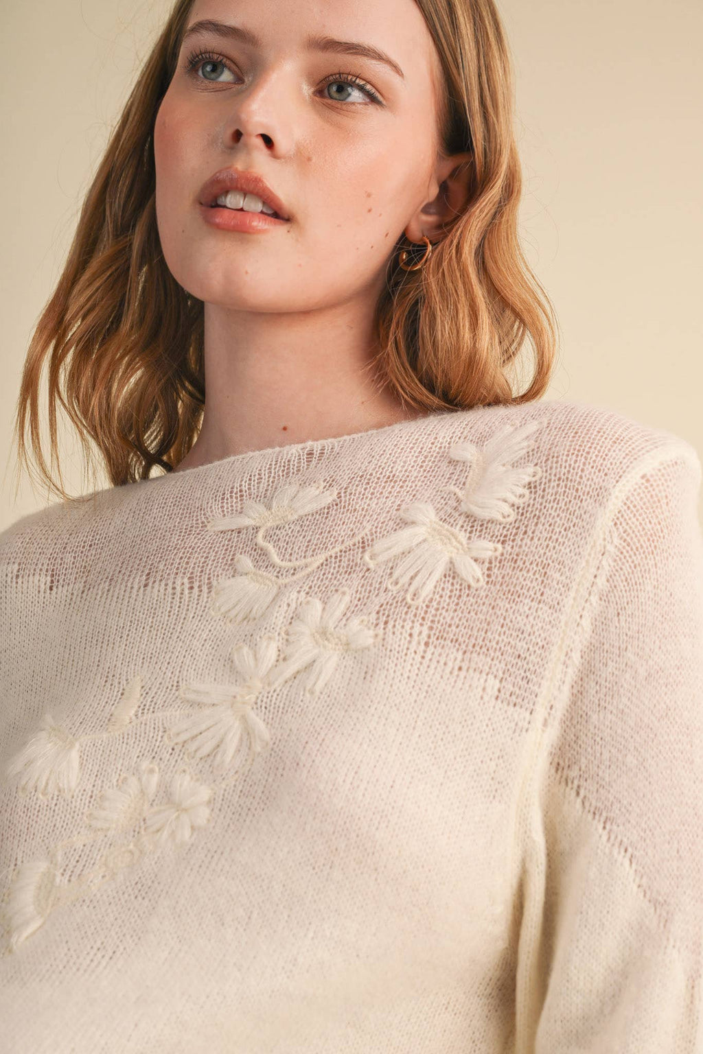Evelyn Embroidered Boatneck Sweater – Cream