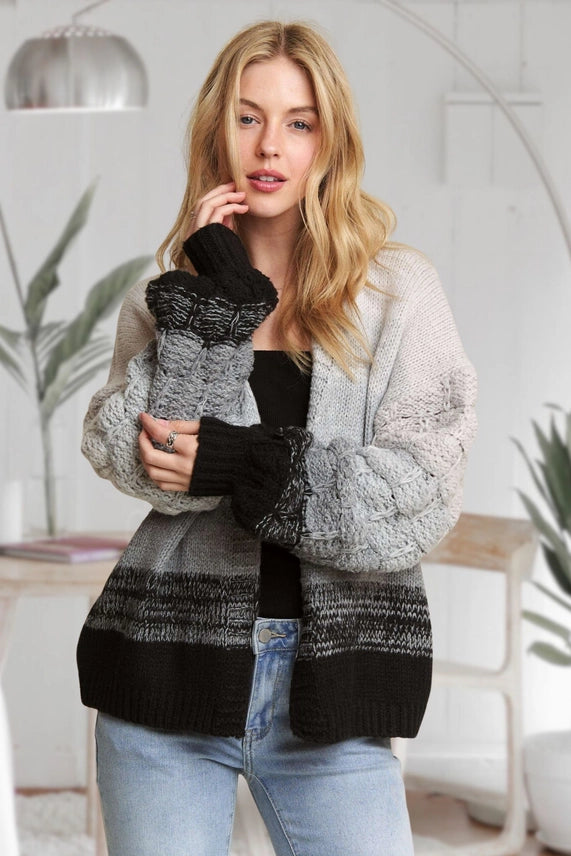 Puff Sleeves Ombre Sweater Cardigan