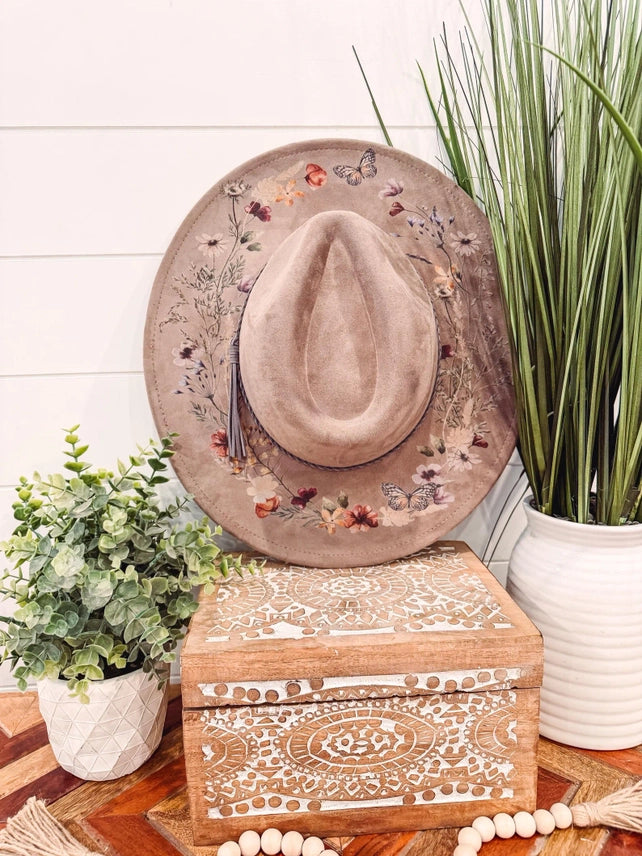 Floral Print Hat -Mocha