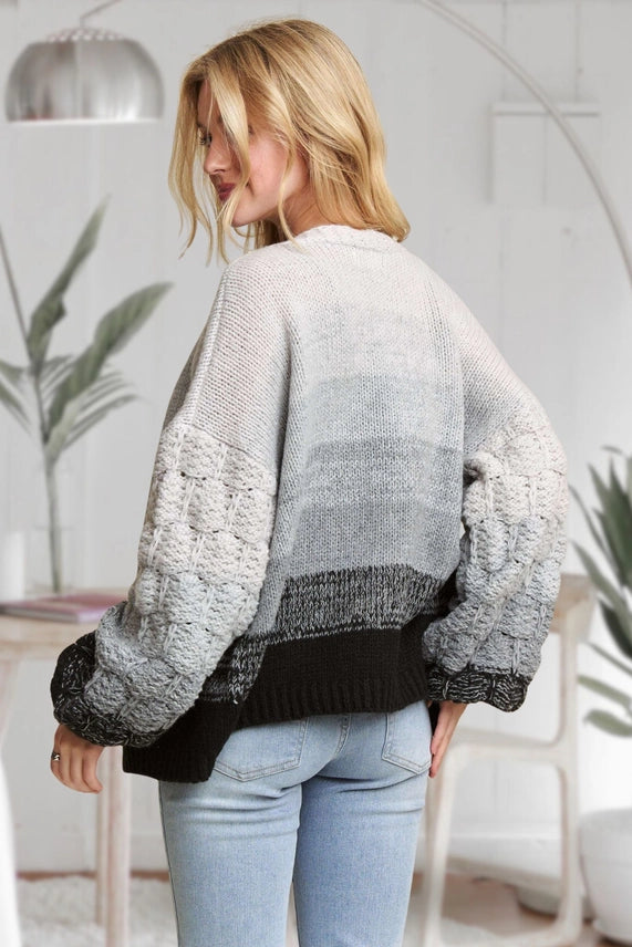 Puff Sleeves Ombre Sweater Cardigan