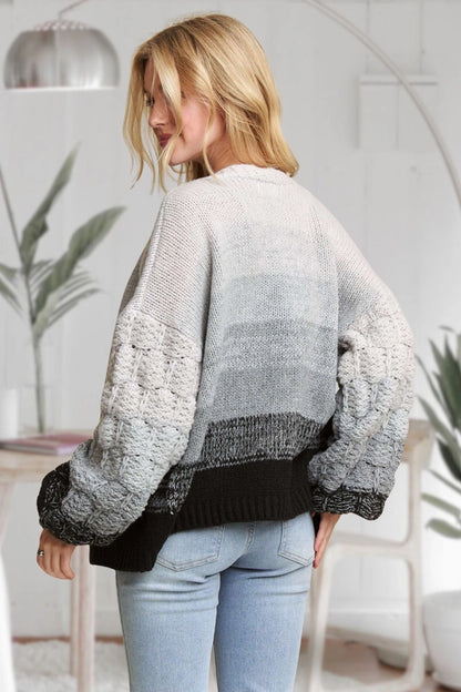 Puff Sleeves Ombre Sweater Cardigan