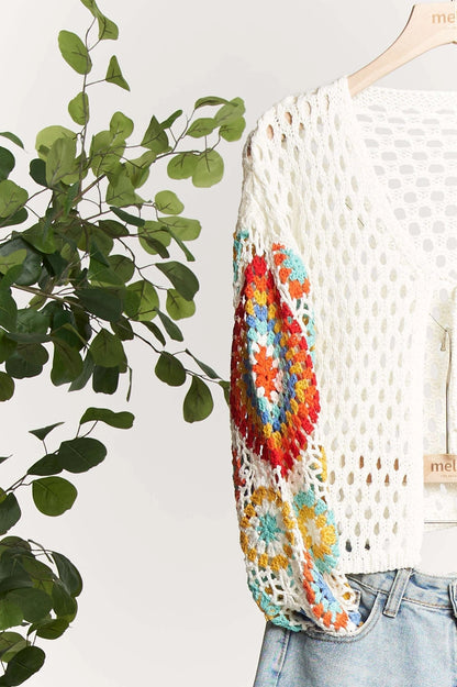 Embroidered Sleeve Cropped Cardigan