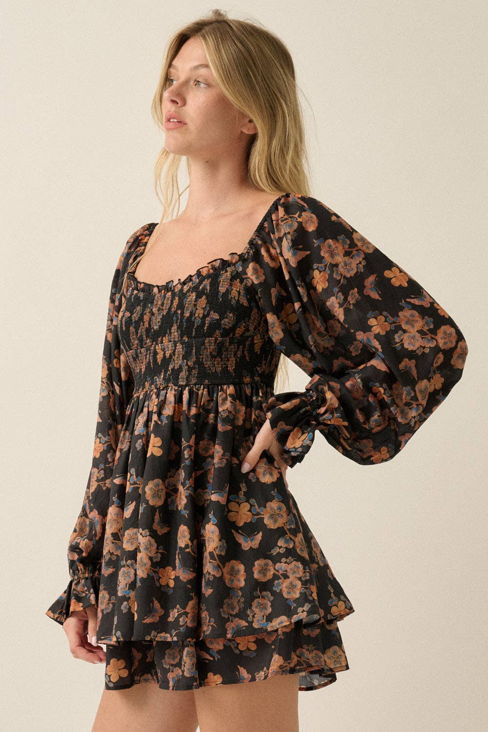 Floral Smocked Tiered Romper
