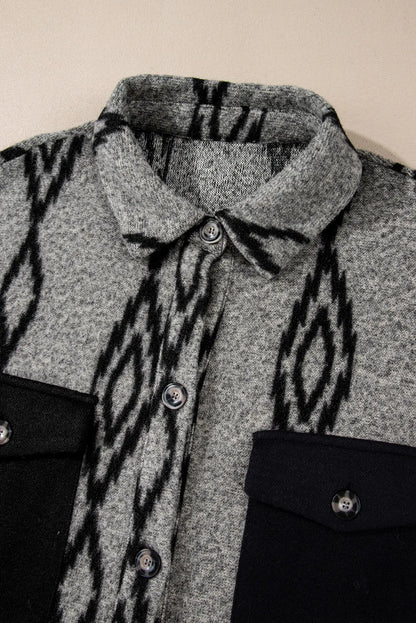 Gray Aztec Contrast Shacket