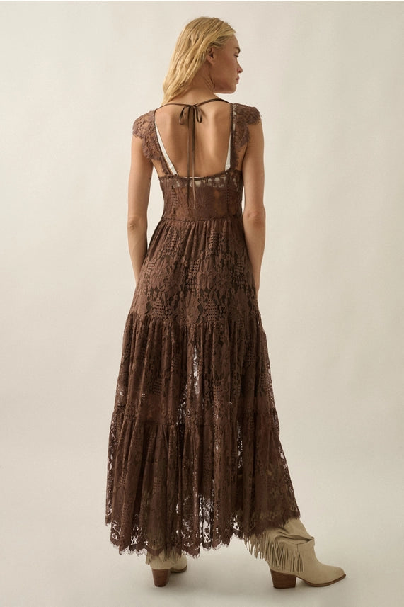 Sheer Floral Lace Button-Front Maxi Duster