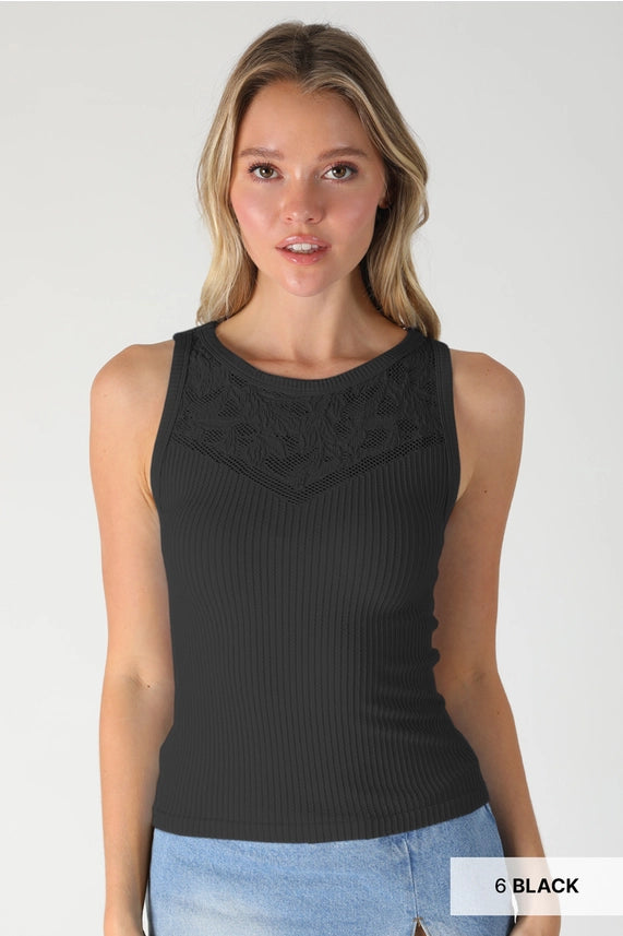 Seamless Lace Detail Ribbed Tank