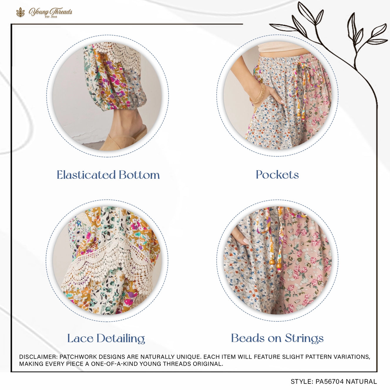 Boho Patchwork Lace-Trim Harem Pants