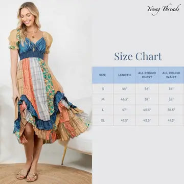 Boho Denim Patchwork Midi Dress