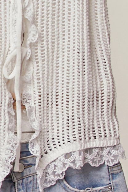 White Lace Trim Knit Vest