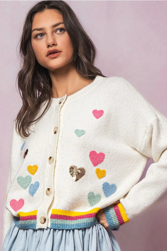 Embroidered Hearts Rainbow Cardigan