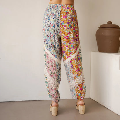 Boho Patchwork Lace-Trim Harem Pants