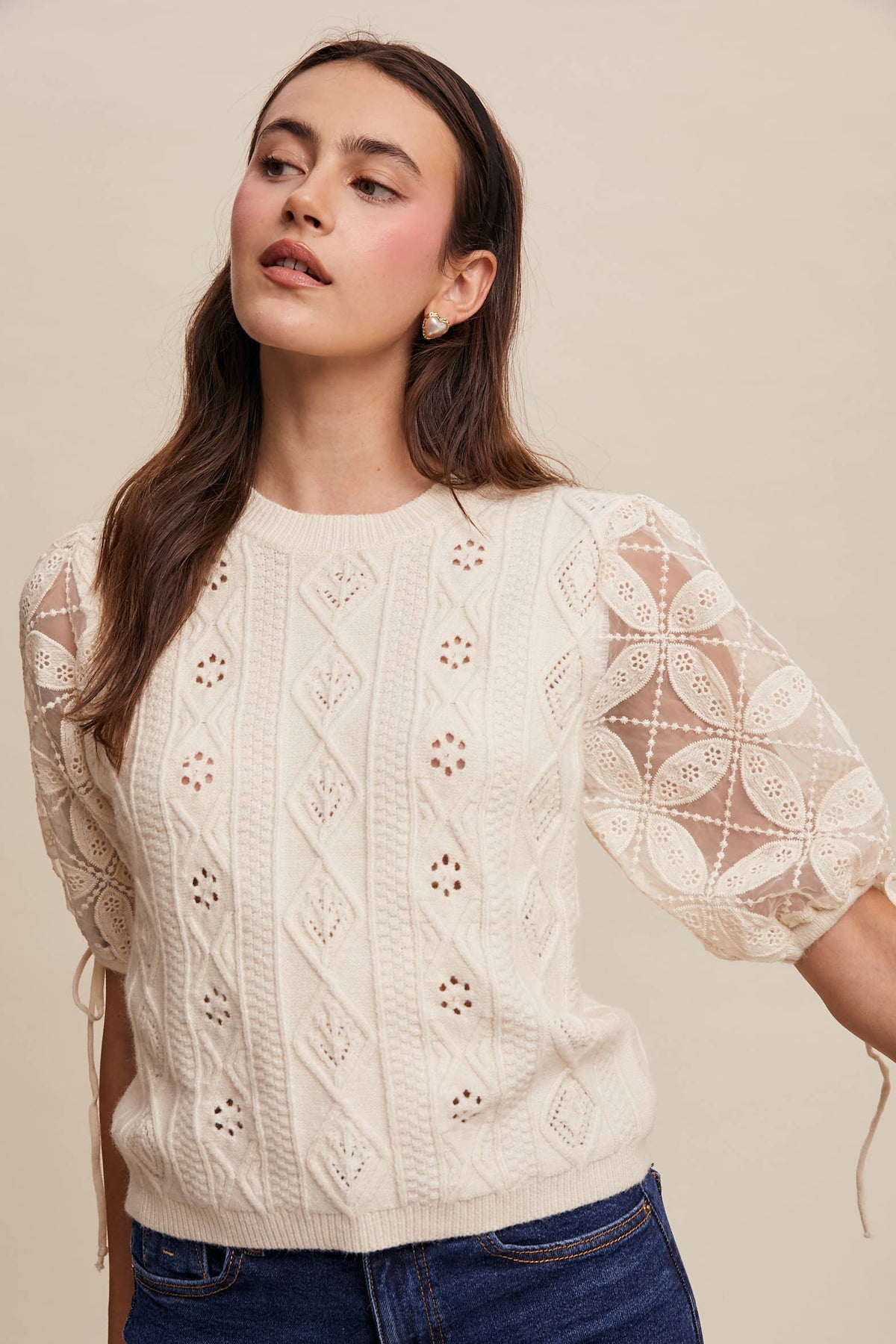 Amelie Eyelet Puff Sleeve Knit Top