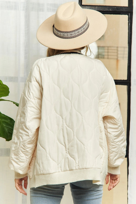 Button Down Quilted Sweater Cardigan