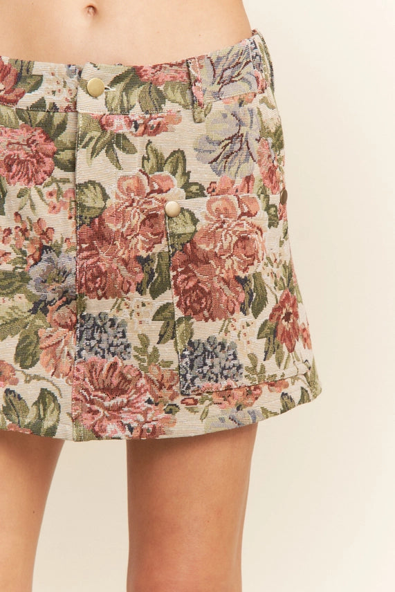 Vintage Floral Pattern Mini Skort